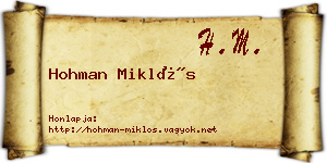 Hohman Miklós névjegykártya