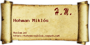 Hohman Miklós névjegykártya